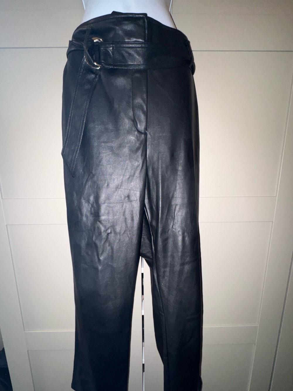 LOFT Black Faux Leather Pants with Stitched Waistband Detail